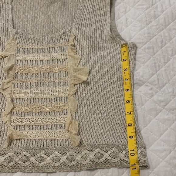 BOHO women’s linen blend knit tank top vest beige taupe ruffle detail small - Picture 12 of 13